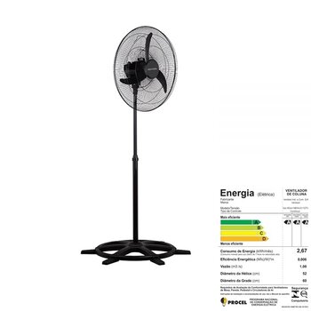 VENTILADOR DE COLUNA 060CM VENTISOL 110V 130W OSCILANTE COMERCIAL NEW PRETO HEL-3PAS GRADE METAL - CHAVE  CONTROLE DE VELOCIDADE