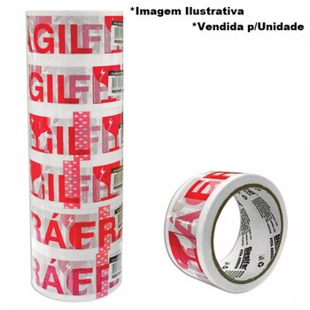 FITA ADESIVA DE EMBALAR AVISO DE FRÁGIL 48MMX50MTX43MICRON