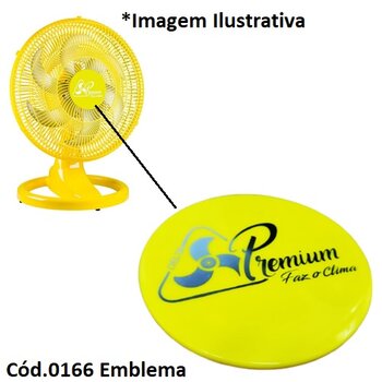 EMBLEMA DA GRADE VENTILADOR VENTI-DELTA NEW PREMIUM AMARELO - LOGOMARCA DELTA PREMIUM FAZ O CLIMA - TRAVA C/4-PINOS