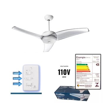 VENTILADOR DE TETO LATINA VT633 110V08,0UF COR BRANCA CHAVE 3-VELOCIDADES - MOD.TETO M1 230RPM 130W