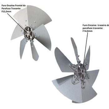 HELICE P/EXAUSTOR DE 40CM QUALITAS EQ400 6PAS ACO GALVANIZADO - ENCAIXE TRAS.F14,0MM TRAVA FRONTAL F12,0MM SEM CHAVETA