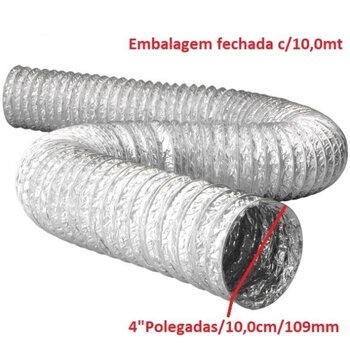 DUTO FLEXÍVEL TUBO DE ALUMÍNIO 10CM/109MM 04POL ALUDEC 6004 P/ATÉ 140C° - VENDIDO P/PACOTE C/10METROS - P/EXAUSTORES 10