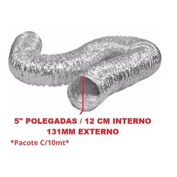 DUTO FLEXÍVEL TUBO DE ALUMÍNIO 12CM/131MM 05POL ALUDEC 6006 P/ATÉ 140C° - VENDIDO P/PACOTE C/10METROS - P/EXAUSTORES 120MM/12CM