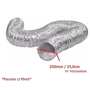 DUTO FLEXIVEL TUBO DE ALUMINIO 25CM P/EXAUSTORES - 250MM/263MM 10 POLEGADAS ALUDEC 6010 P/ATE 140C? -  VENDIDO P/PACOTE C/10 METROS