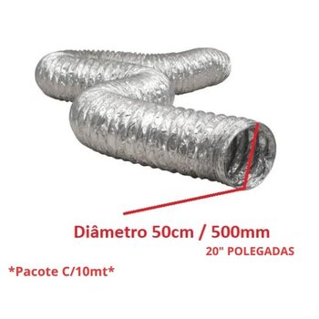 DUTO FLEXIVEL TUBO DE ALUMINIO 50CM P/EXAUSTORES - 500MM/508MM P/ ATE 140C? 20 POLEGADAS ALUDEC 6020 - VENDIDO P/PACOTE C/10 METROS