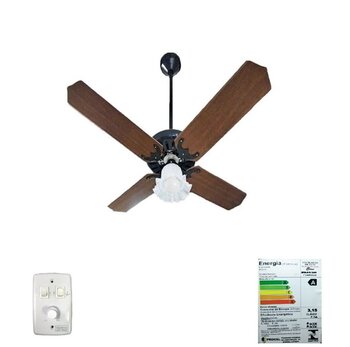 ventilador de teto ventmar super cln 220v03,0uf 130w tropical preto 4pas mdf mogno lum.1-tulipa pl flor chave rotativa - consumo a/b