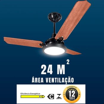 VENTILADOR DE TETO LOREN SID LUMI M3 LED 110V08,5UF 127W PRETO 3-PAS MDF MADEIRA - CHAVE 3-VELOCIDADES
