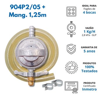 REGULADOR REGISTRO PARA G?S 1KG/H 904P2 PAPAIZ C/MANGUEIRA 125CM
