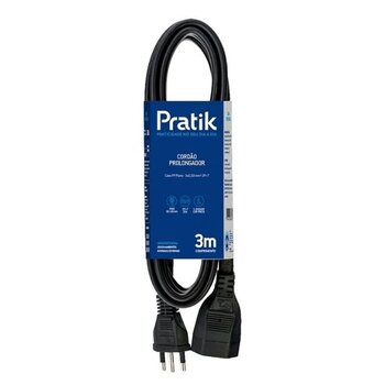 EXTENSÃO ELÉTRICA 1TOMADA 3X2,50MM 3METROS - 2P+T X 1 TOMADA FÊMEA +1 MACHO 3P20A CABO PP PRETO - PRATIK