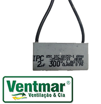 Capacitor de 02,0uF 300Vac 2Fios para Ventilador de Teto + Serve p/Várias aplicações - QD 2uF 300V 60Hz
