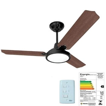 VENTILADOR DE TETO LOREN SID LUMI M3 LED 110V08,5UF 127W PRETO 3-PAS MDF MADEIRA - CHAVE 3-VELOCIDADES