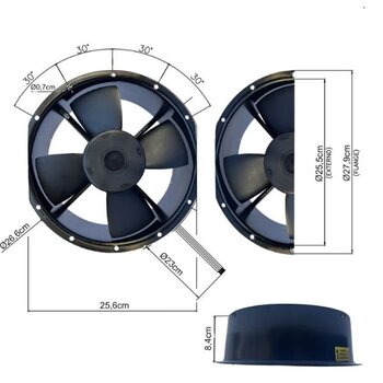 exaustor de 25cm microventilador qualitas trif.220v/380v/440v 088/88/110w vazao.01638m3/h 3270rpm axial cooler 4pÁs q250a3t2