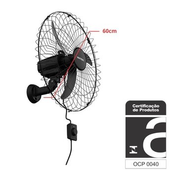 ventilador de parede 060cm ventisol comercial 3pas new 110v147w05,0uf preto g/mt chave controle de 3-velocidades