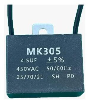 CAPACITOR 004,5UF 2FIOS QD 450VAC CBB61 011006 c/suporte - P/VENTILADOR DE TETO VENTISOL/ P/EXAUSTOR VENTISOL 50CM 110VOLTS 