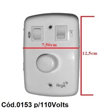 CHAVE P/VENTILADOR DE TETO ARGE ORIGINAL 110V 200W - DIMER ROTATIVO+ TECLA LIGA/DESLIGA/REVERTE + TECLA P/LÂMPADA - ESP.4X2 L7,5XC12,0CM