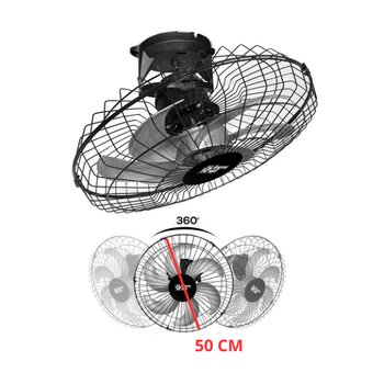 ventilador de teto orbital 50cm biv160w06,0uf loren sid turbo m2 g/mt preto 6pÁs - rotacao 360-graus - sem luminaria p/area gourmet