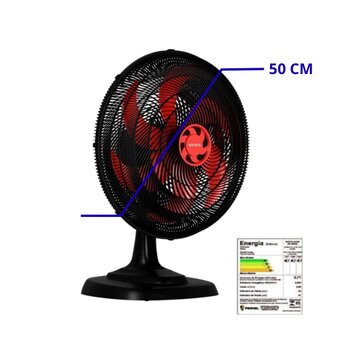 ventilador de mesa 50cm ventisol turbo 6pás 220v 135w preto hel-vermelho- controle de velocidade - se adapta p/parede