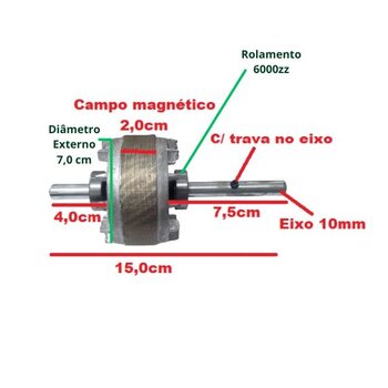 ROTOR DO MOTOR VENTILADOR LOREN SID 50CM/60CM TURBO TUFAO - E10MM OCO LISO CONTATO-20MM DIAM.MAGNÉTICO-70MM C/ROL6000 C/PINO TRAVA
