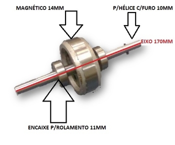 Rotor do Motor Ventilador Arge Stylo Twister 50cm - Encaixe da Hélice 10mm - Encaixe p/Rolamentos 6201 11mm SEM Rolamentos/SEM Pino Trava