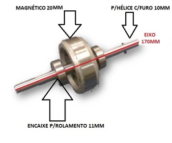 Rotor do Ventilador Arge Max 60cm - Encaixe da Hélice 10mm - Encaixe p/Rolamento 6201 11mm c/2 Rolamentos + Pino Trava Limite da Hélice