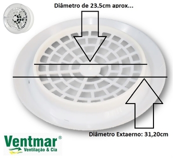 Grade para Exaustor 25cm LOREN SID - Grade Plástica Branca - Vendida p/Unidade - GRADELSD