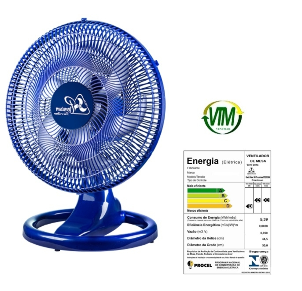 Ventilador De Mesa 50cm Venti Delta Premium Bivolts 170w Azul Grade